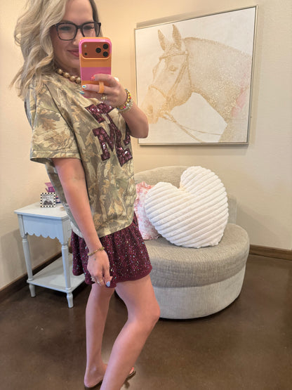 Queen of Sparkles Licensed Texas A&M Camo Tee