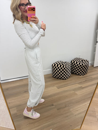 Gray Cotton Lycra Crossover Long Sleeve Set