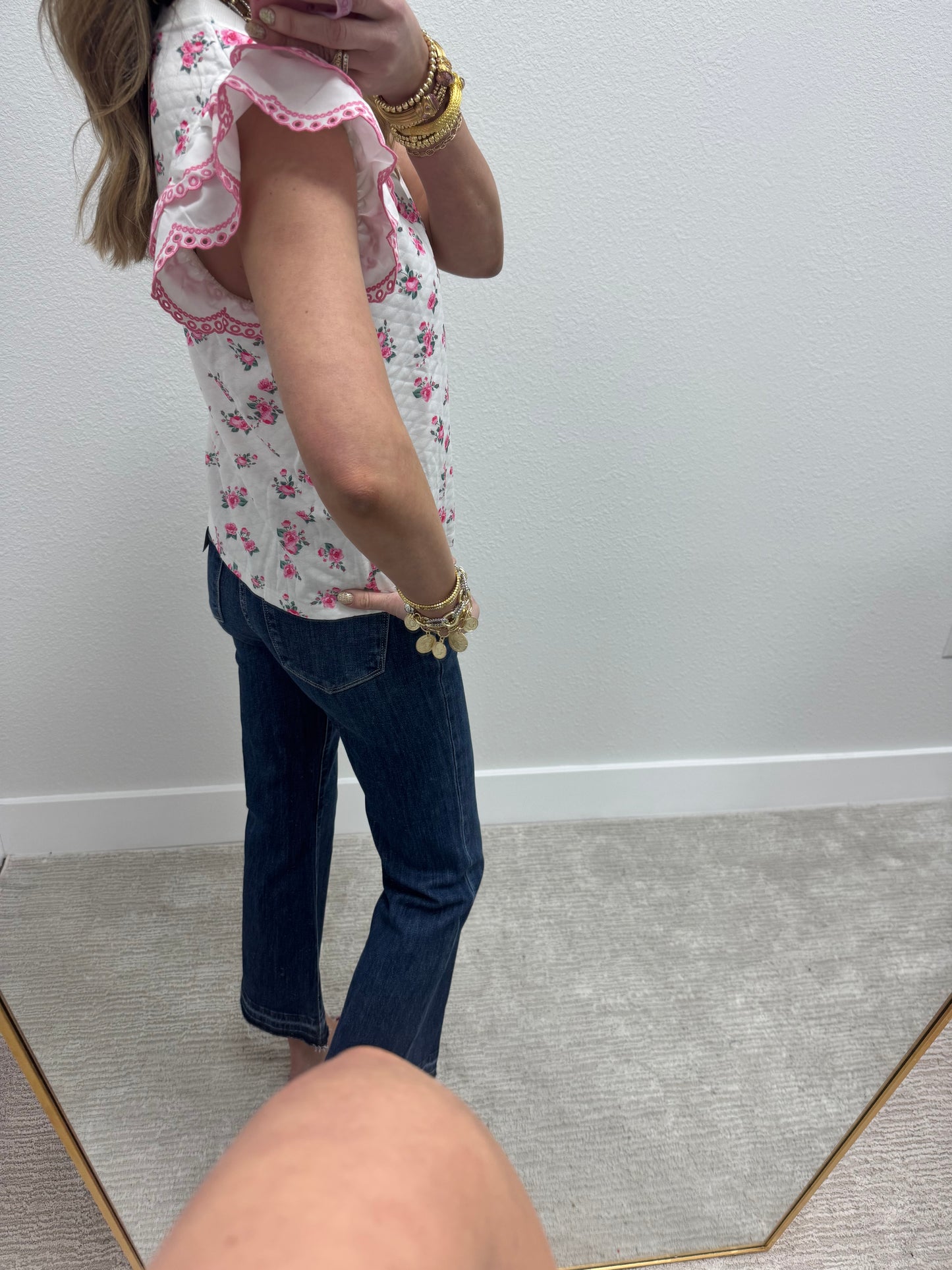 Pink and Cream Ruffle Sleeve Top