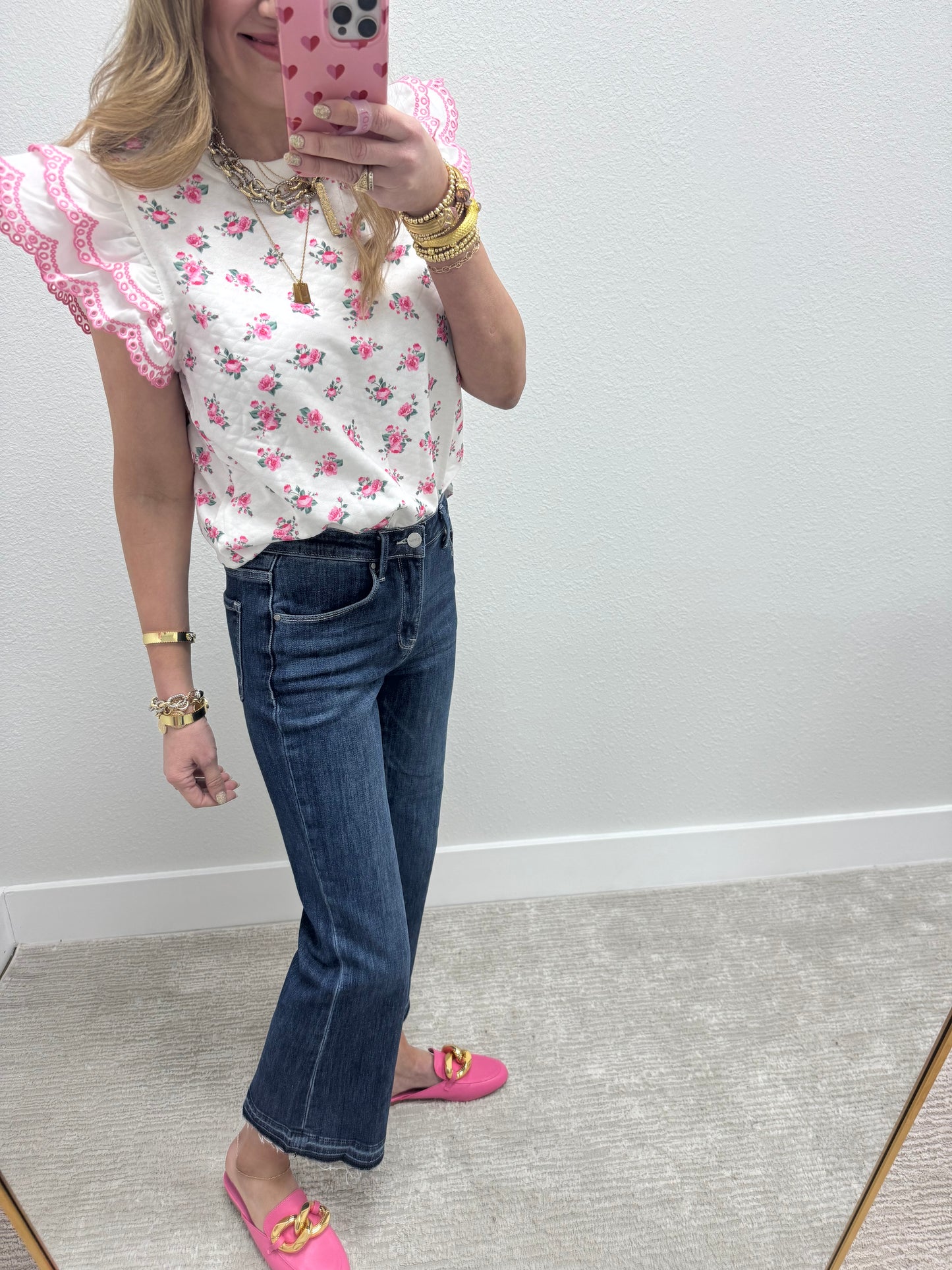 Pink and Cream Ruffle Sleeve Top