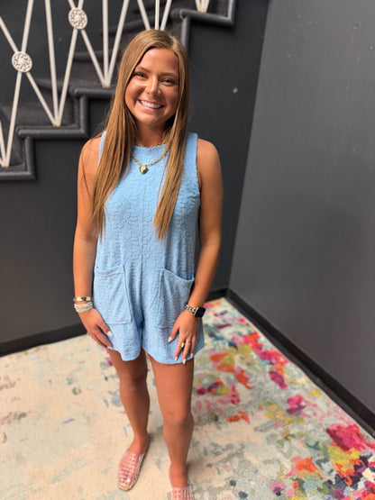 Peri Blue French Terry Flower Romper