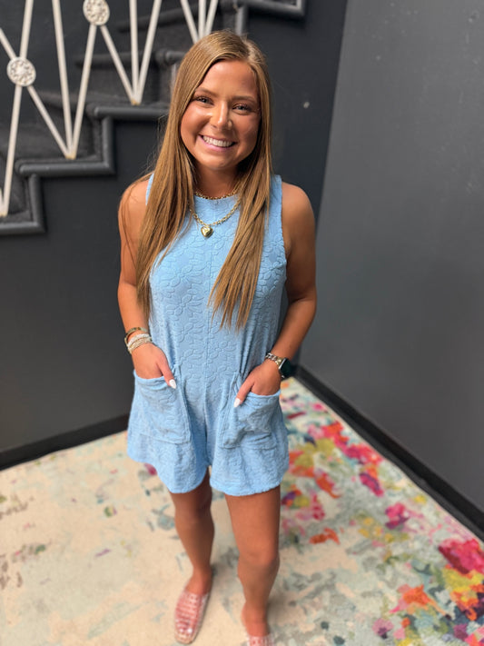 Peri Blue French Terry Flower Romper