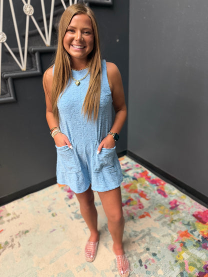 Peri Blue French Terry Flower Romper
