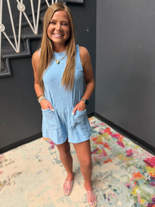 Peri Blue French Terry Flower Romper