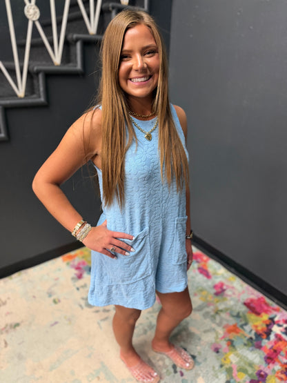 Peri Blue French Terry Flower Romper
