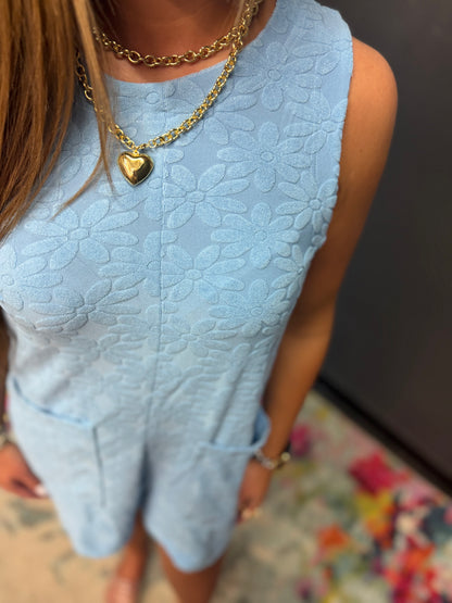 Peri Blue French Terry Flower Romper
