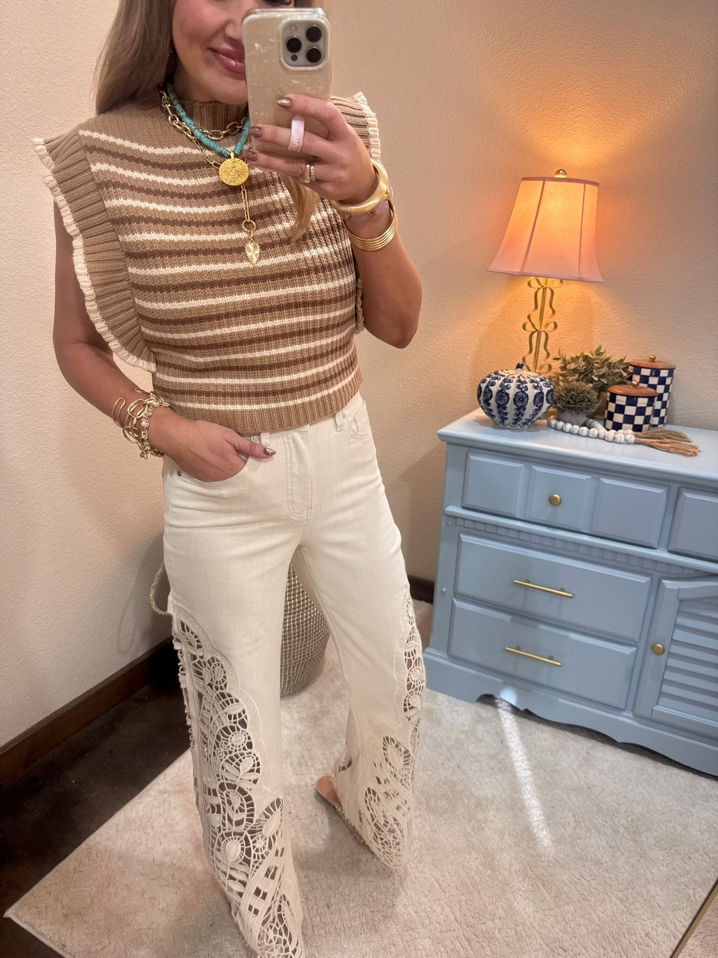 Cream Lace Leg Jeans