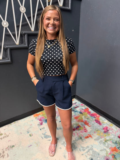 Navy Pearl Trim Shorts