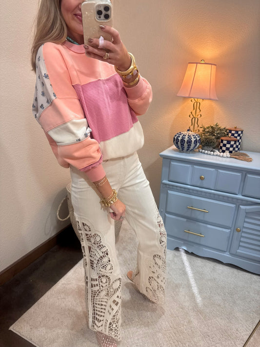 Blush Mix Mineral Washed Terry Knit Pullover Top