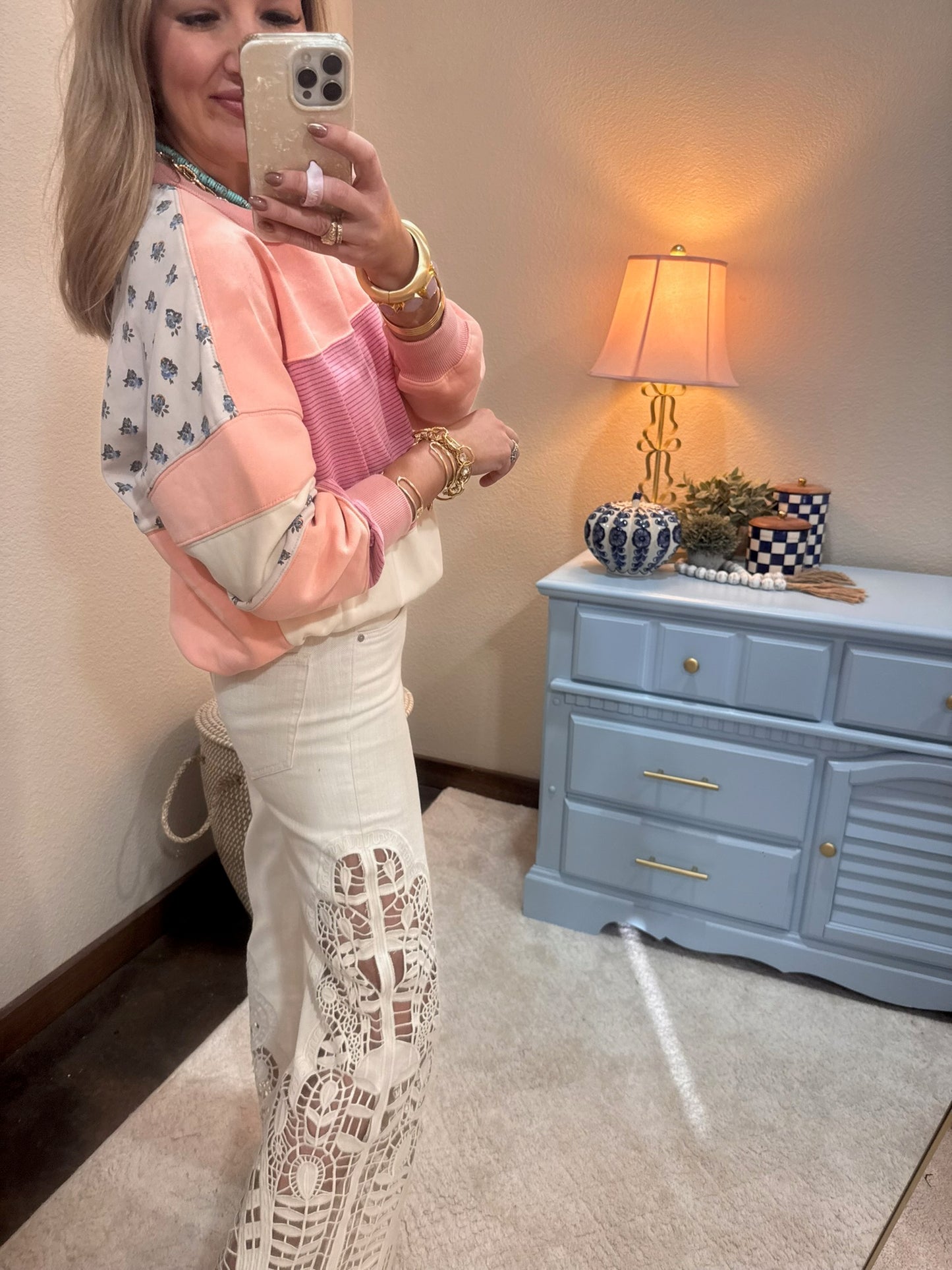 Blush Mix Mineral Washed Terry Knit Pullover Top