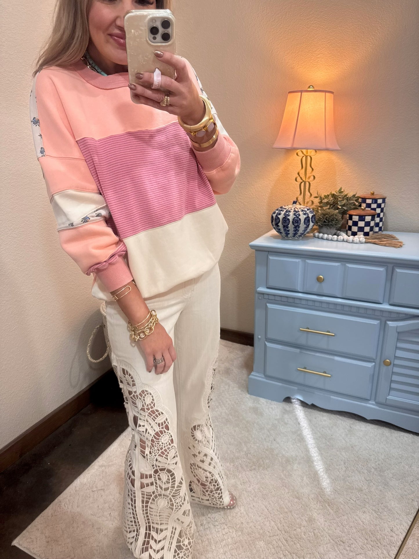 Blush Mix Mineral Washed Terry Knit Pullover Top