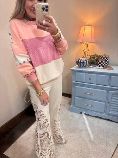 Blush Mix Mineral Washed Terry Knit Pullover Top