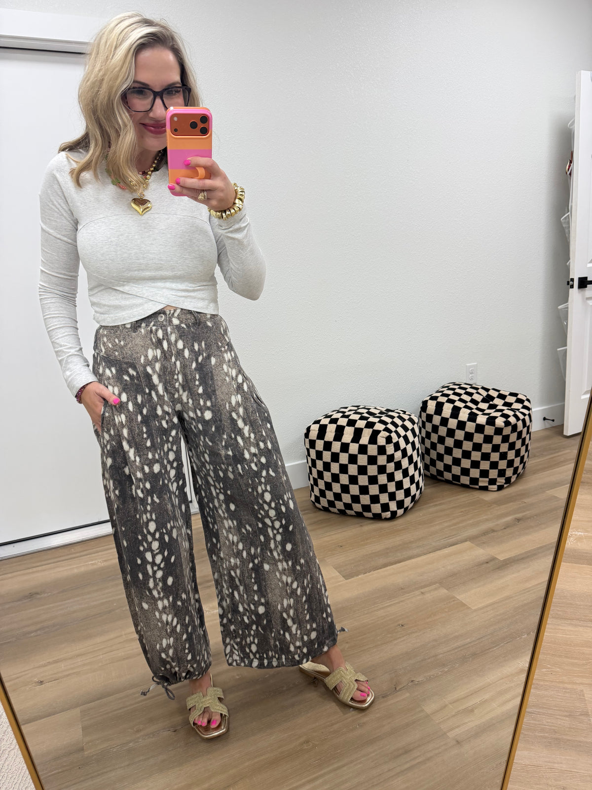Chocolate Brown Fawn Print Pants