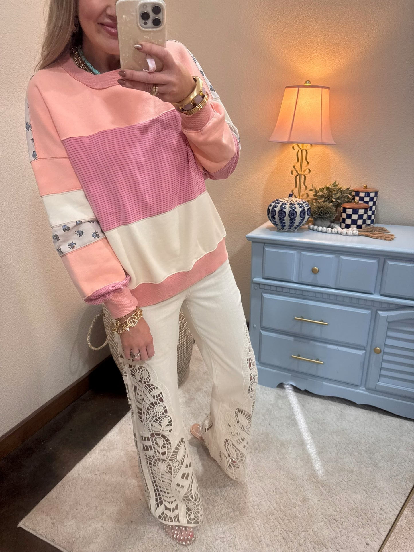 Blush Mix Mineral Washed Terry Knit Pullover Top