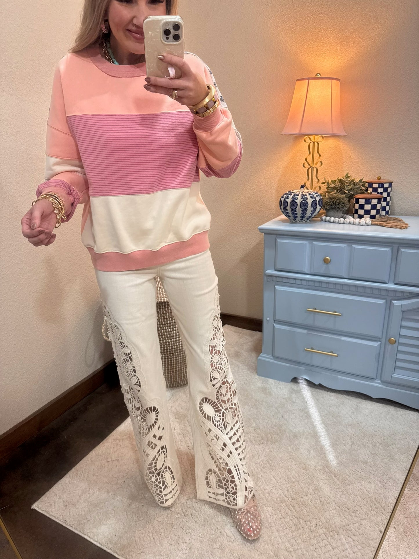 Cream Lace Leg Jeans