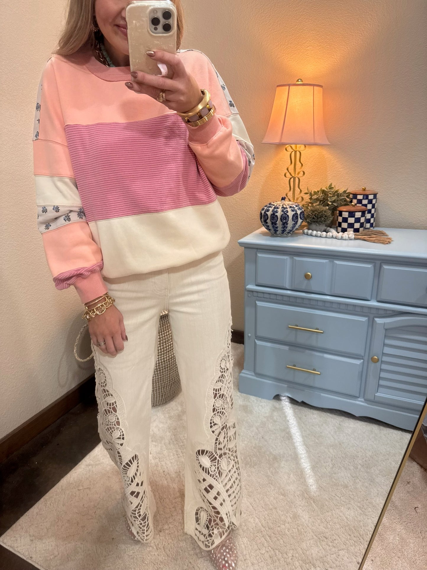 Blush Mix Mineral Washed Terry Knit Pullover Top