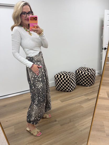 Chocolate Brown Fawn Print Pants