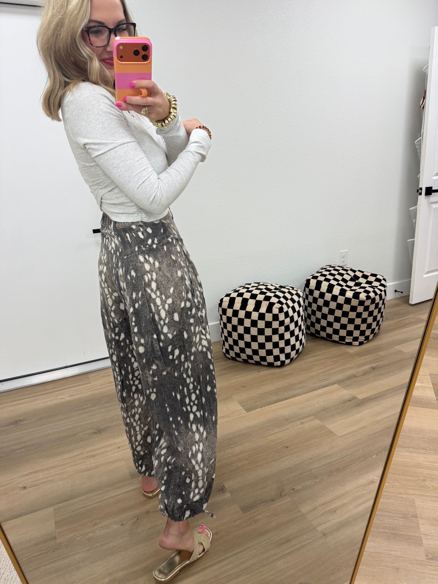 Chocolate Brown Fawn Print Pants