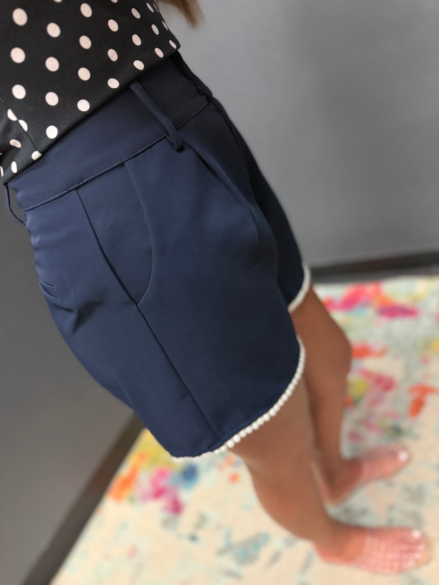 Navy Pearl Trim Shorts