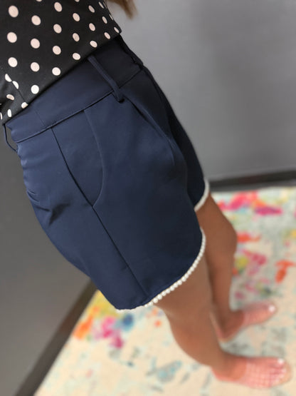 Navy Pearl Trim Shorts