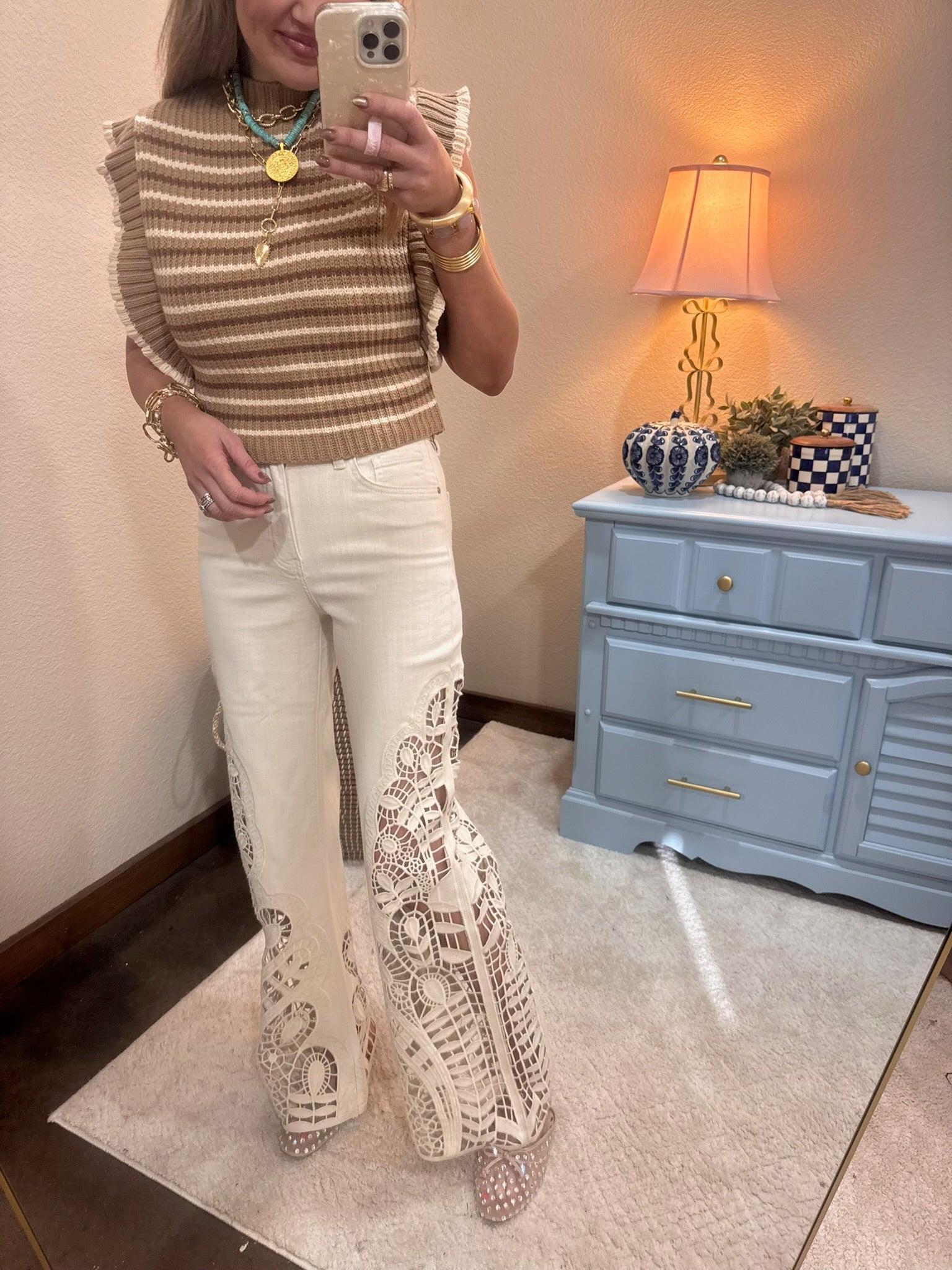 Brown Chic Striped Mock Neck Sleeveless Sweater Vest