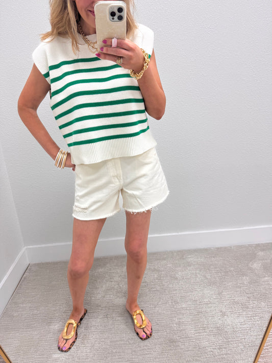 Kelly Green and Cream Striped Sweater Vest Top