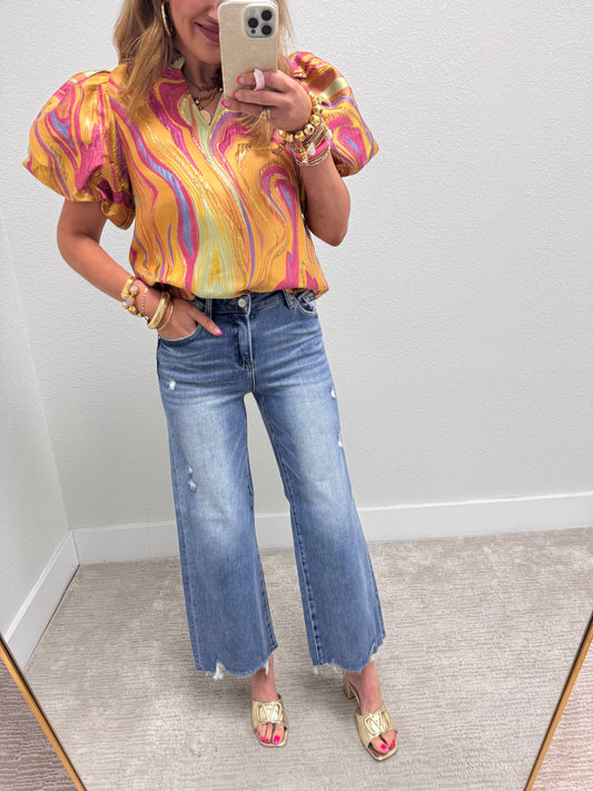 Risen High Rise Crop Wide Leg Jean