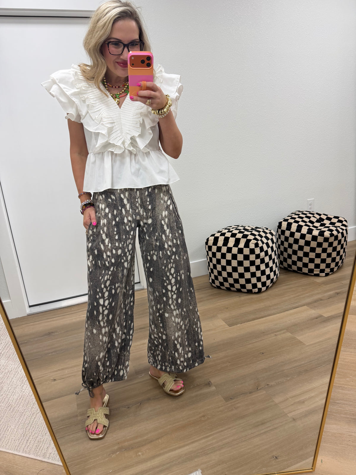 Chocolate Brown Fawn Print Pants