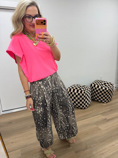 Chocolate Brown Fawn Print Pants