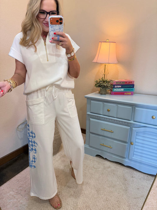 Off White Ribbed High Neck Half Zip Top