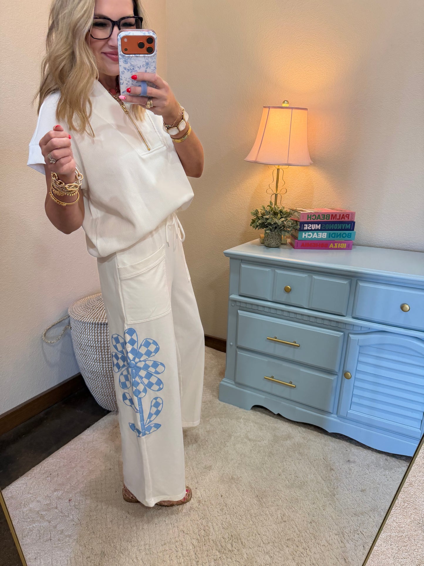 Off White Blue Side Floral Lounge Pant