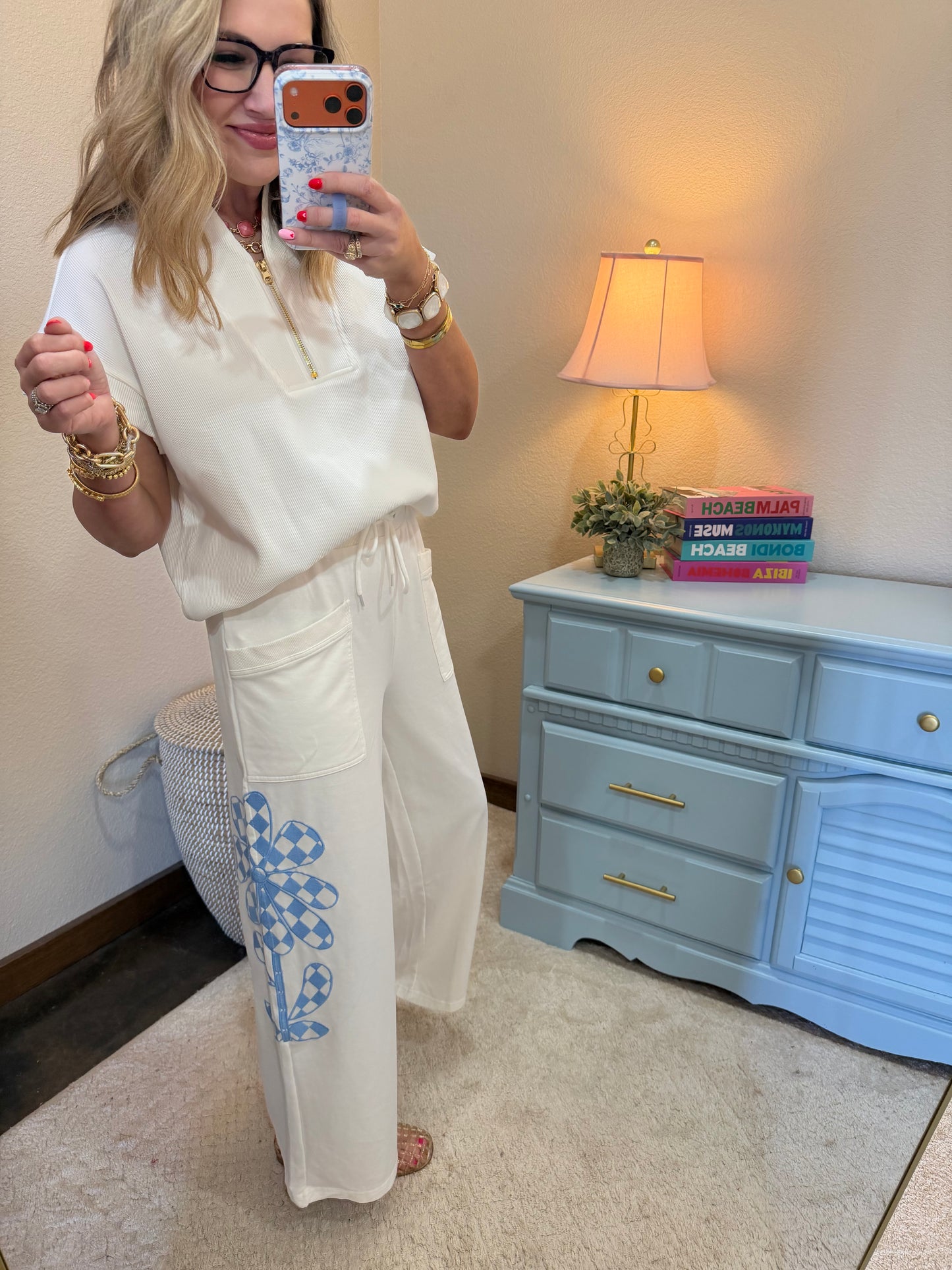 Off White Blue Side Floral Lounge Pant