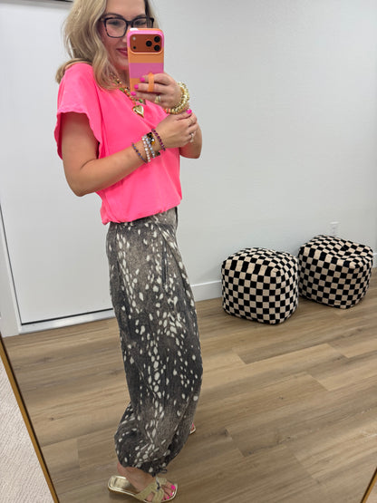 New Neon Pink V-Neck Dolman Sleeve Banded Hem Knit Top