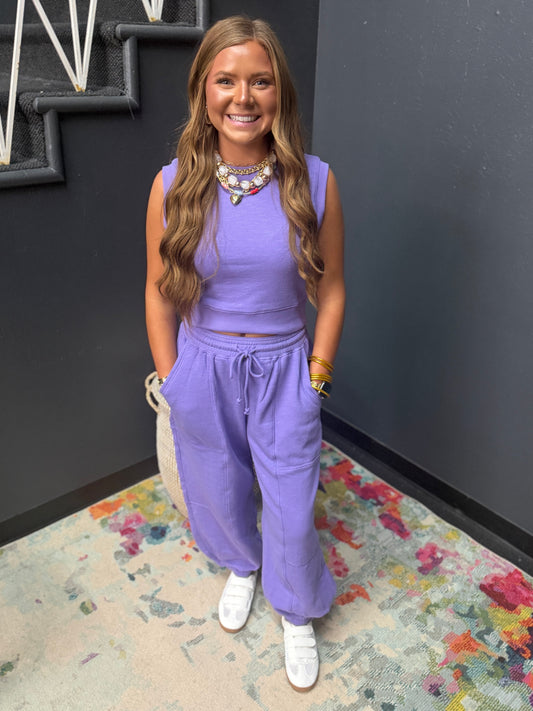 Lavender Two Piece Bubble Pant Set