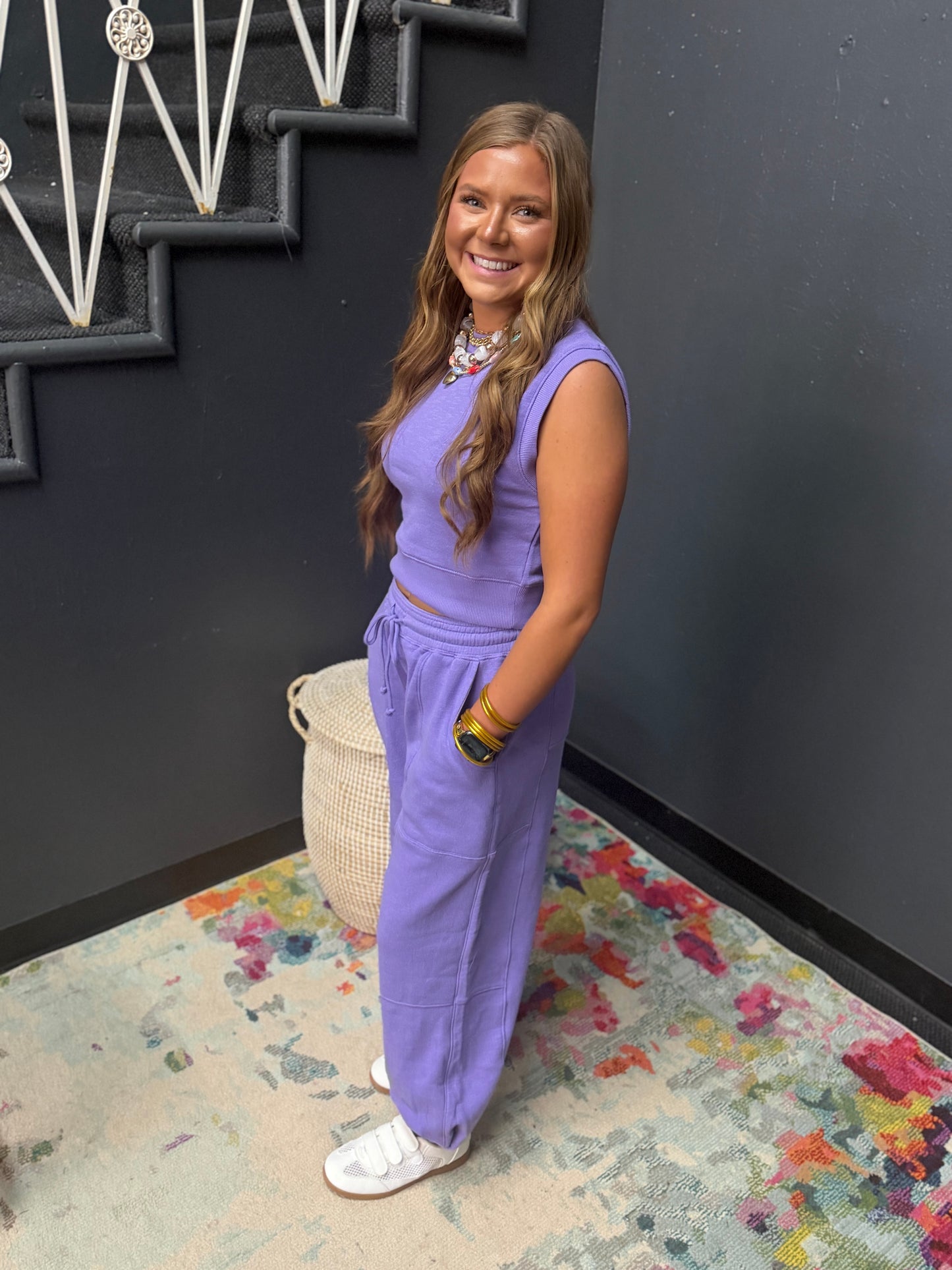 Lavender Two Piece Bubble Pant Set