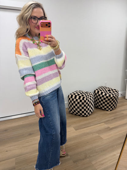 Green Sunkist Stripe Over-sized Sweater