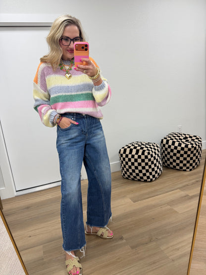 Green Sunkist Stripe Over-sized Sweater