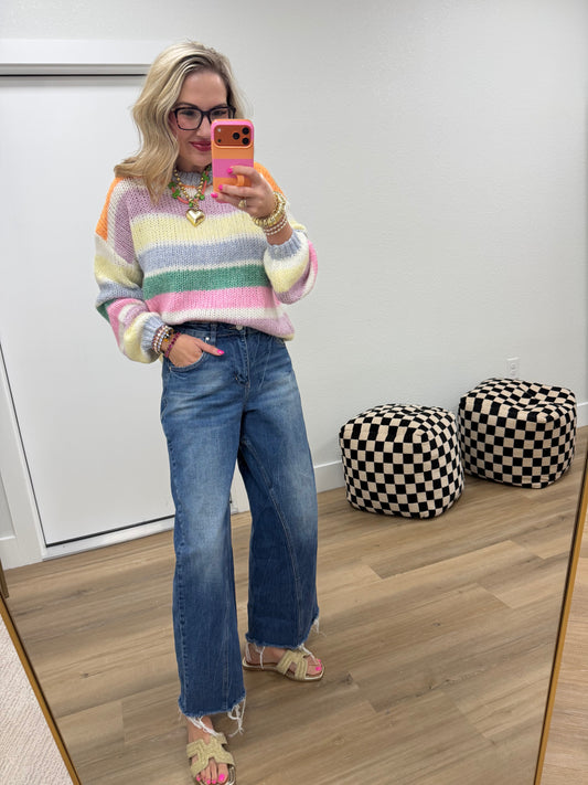 Green Sunkist Stripe Over-sized Sweater