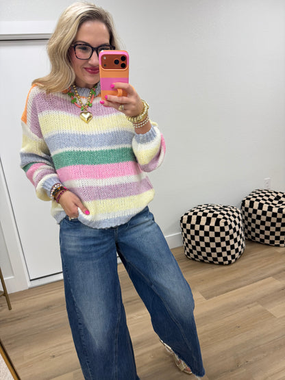 Green Sunkist Stripe Over-sized Sweater