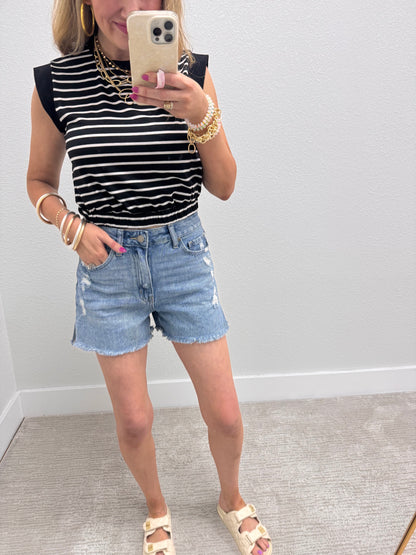 Black and White Striped Two Piece Skirt Set