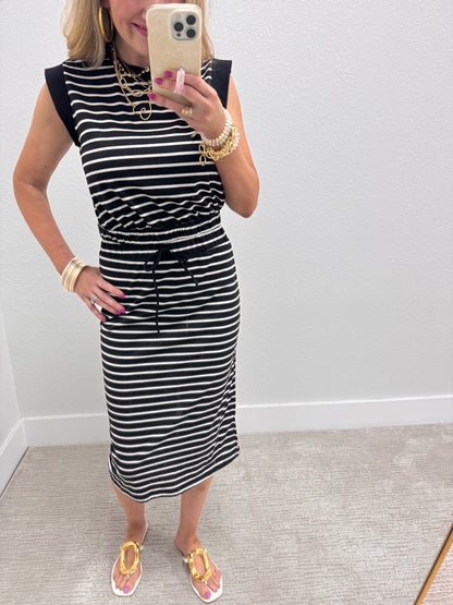 Black and White Striped Two Piece Skirt Set