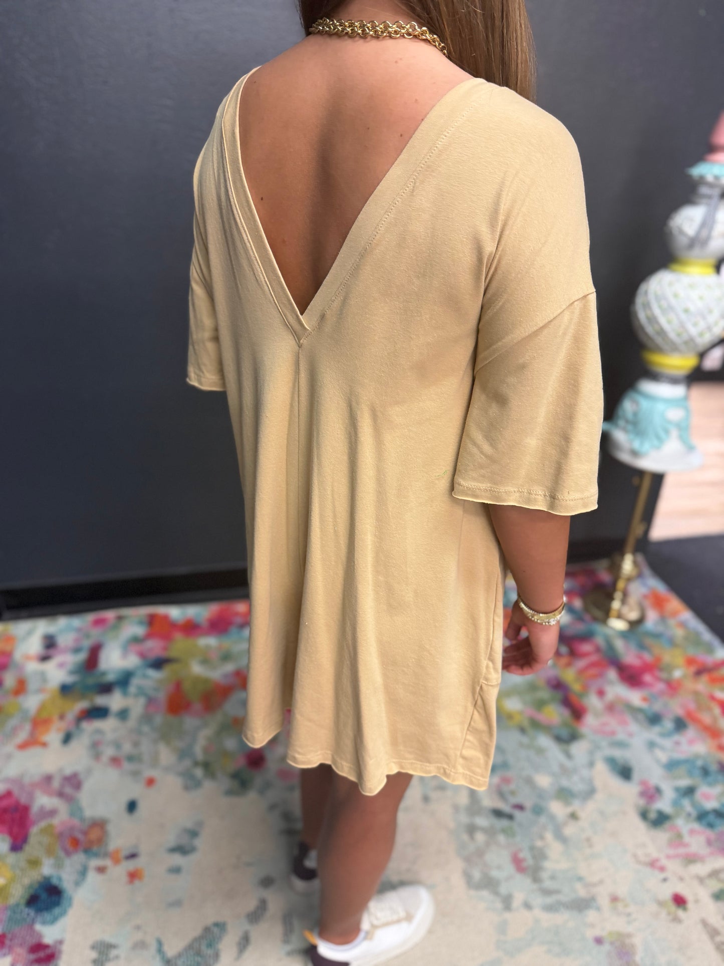 Tan Cotton Romper with Front Pockets