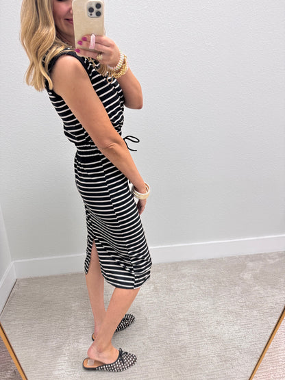 Black and White Striped Two Piece Skirt Set