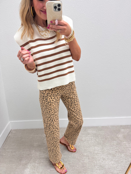 Mocha and Cream Striped Sweater Vest Top
