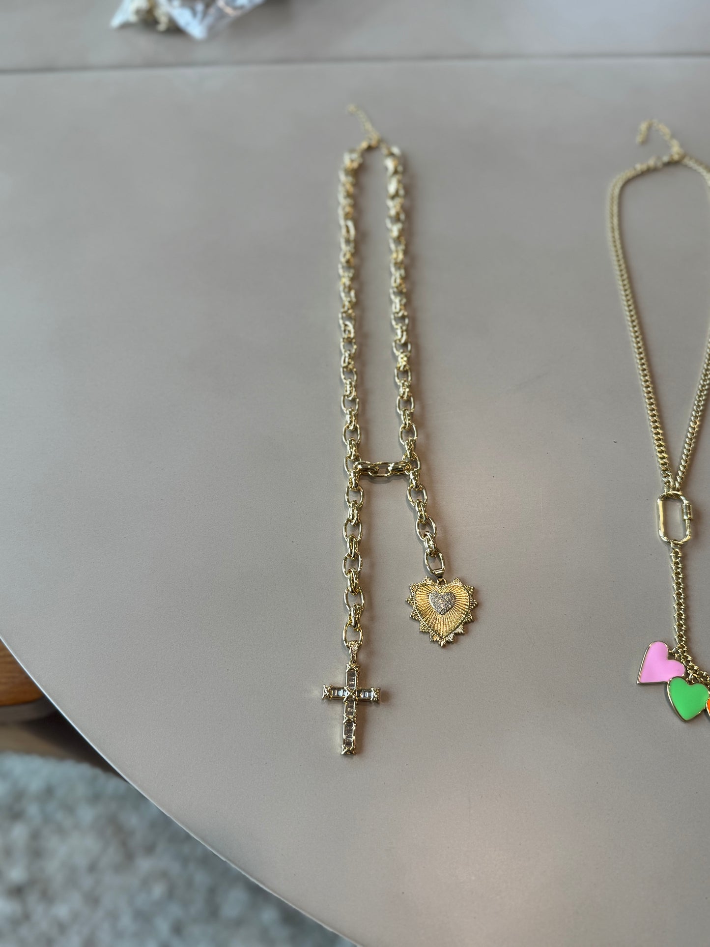 Lariat Style Crystal Heart and Cross Necklace