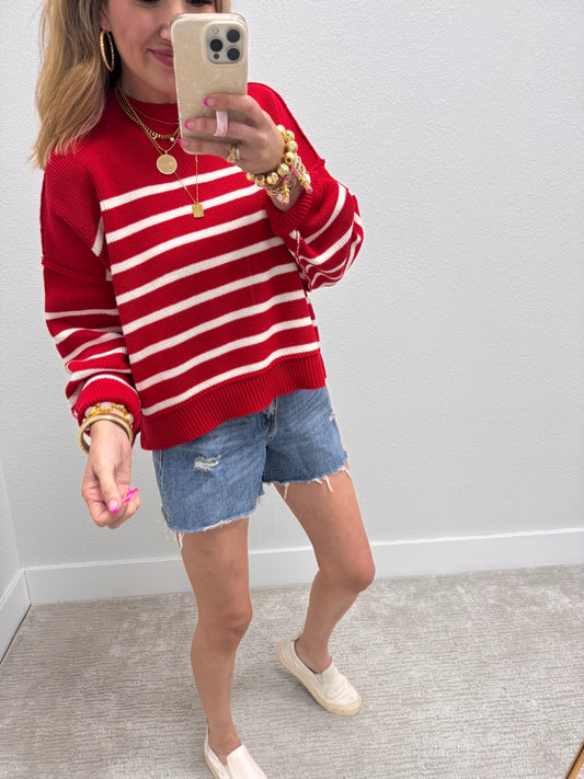Ruby Striped Mock Neck Sweater