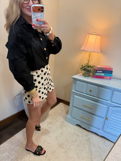 Black Heart Button Ruffle Button Down Shirt