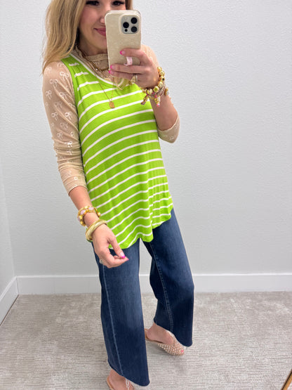 Green & Ivory Striped Round Bottom Top FS