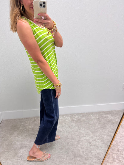 Green & Ivory Striped Round Bottom Top FS