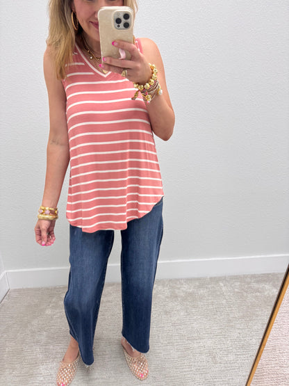 Rose & Ivory Striped Round Bottom Top FS